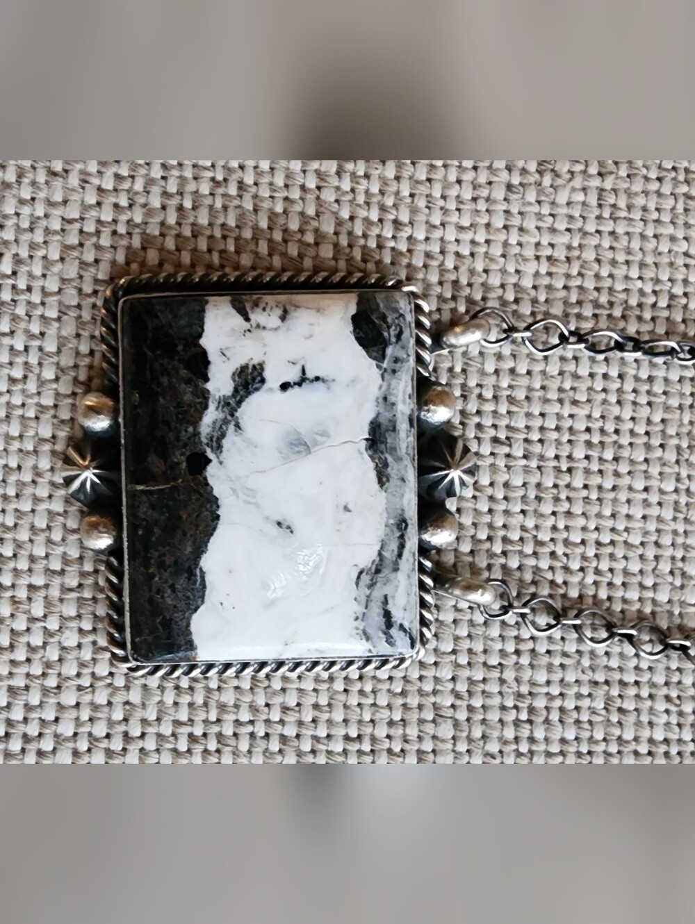 Huge White Buffalo Sterling Bar Necklace Turquoise Signed And Stamped